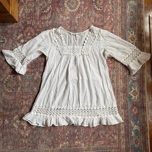 Cute Options 100% Cotton India made White Crochet Trim Blouse Large